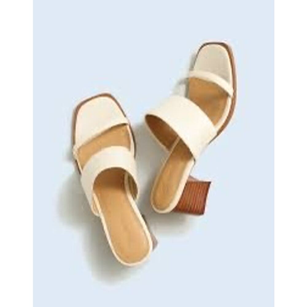 Madewell Kaitlin Block-Heel Sandal Mules in Leather Ecru Size 6.5 NP302 NIB